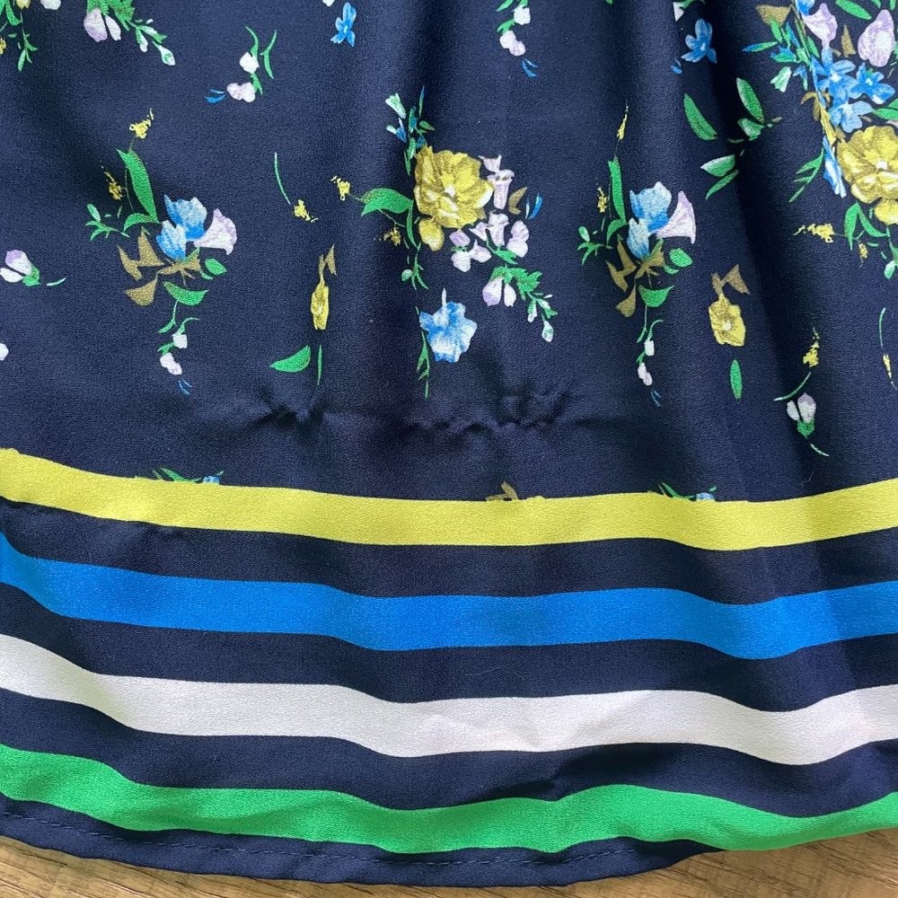 CeCe Bouquet Print Puff Sleeve A-line Midi Dress (L) Classic Navy - NWT - Picture 7 of 9